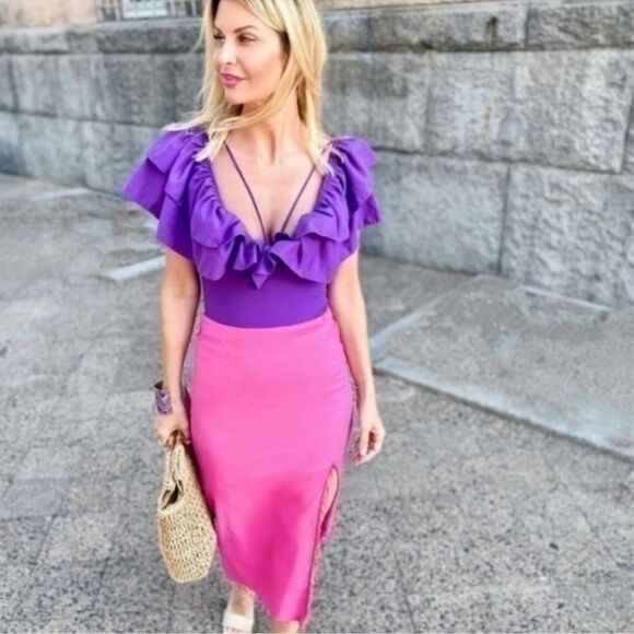 NWT ZARA Purple Ruffle One Piece Swimsuit and Bodysuit 0167/206 Sz Small - Picture 8 of 16